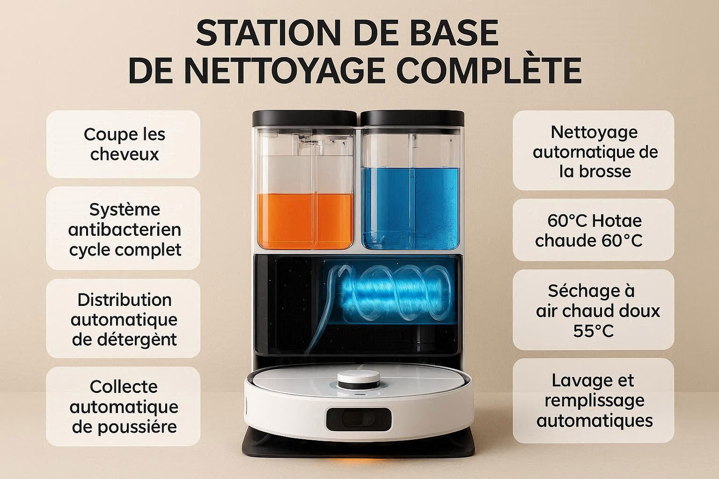 ILIFE T60s — Station Autonome Complète | Séchage Air Chaud, Auto-Lavage, Navigation LiDAR