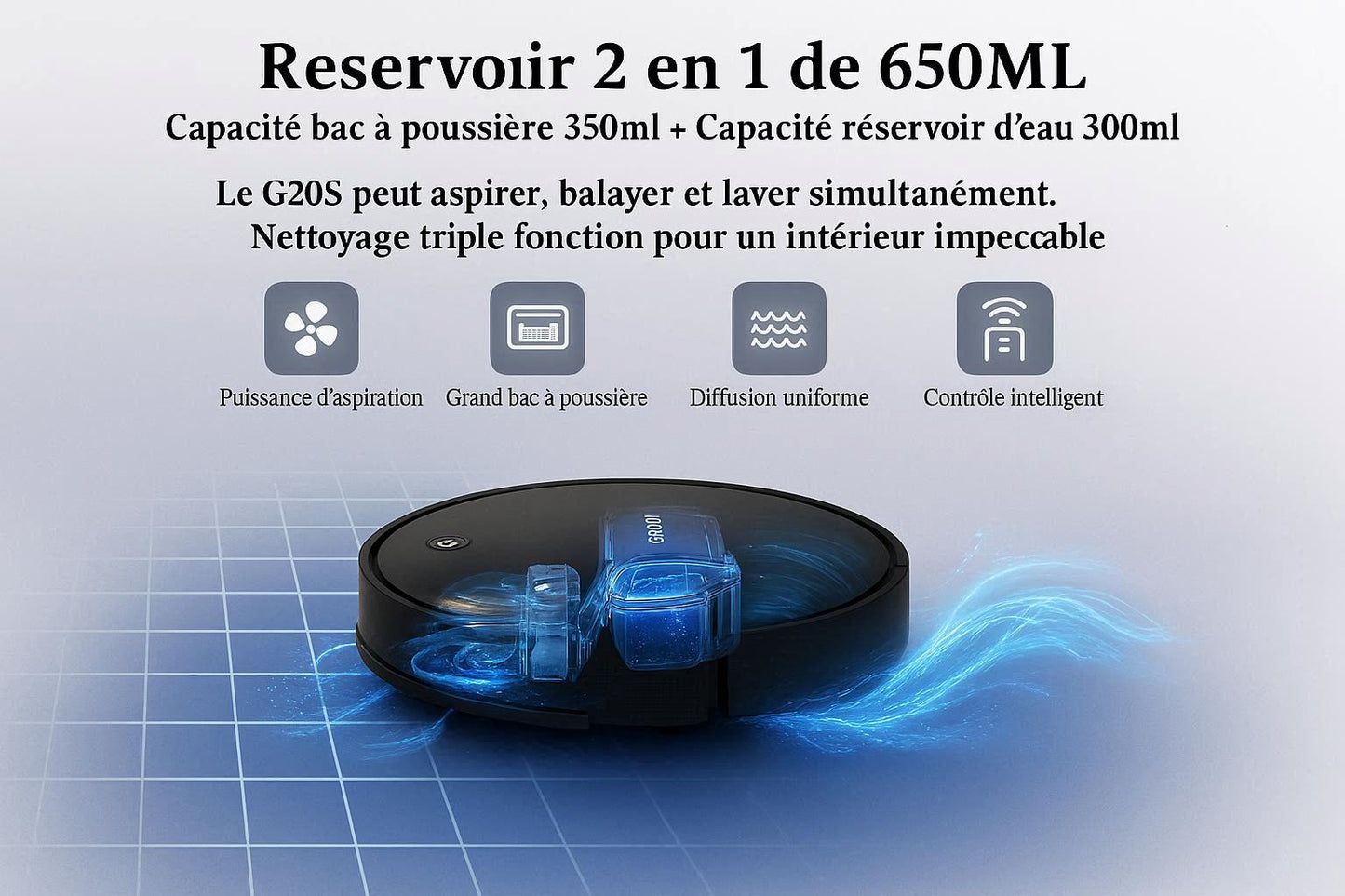 ABIR G20S — Aspirateur-Laveur 6 000 Pa, WiFi
