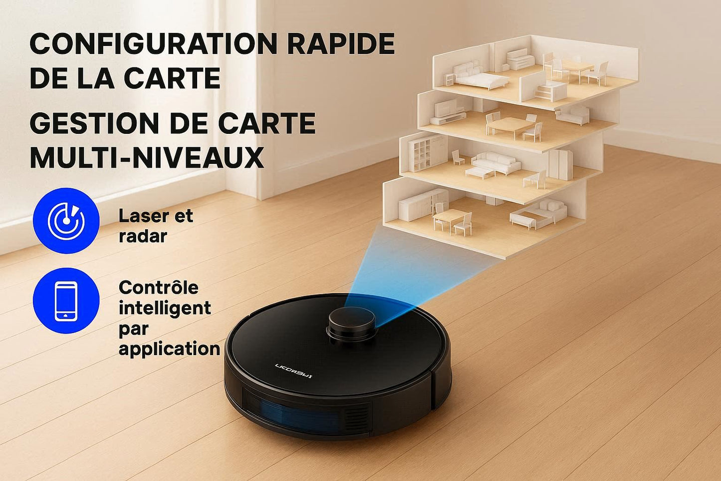 Liectroux M70 Pro — 6 500 Pa + Station Auto-Vidage | LDS Laser, 175 min, Lavage & Aspiration
