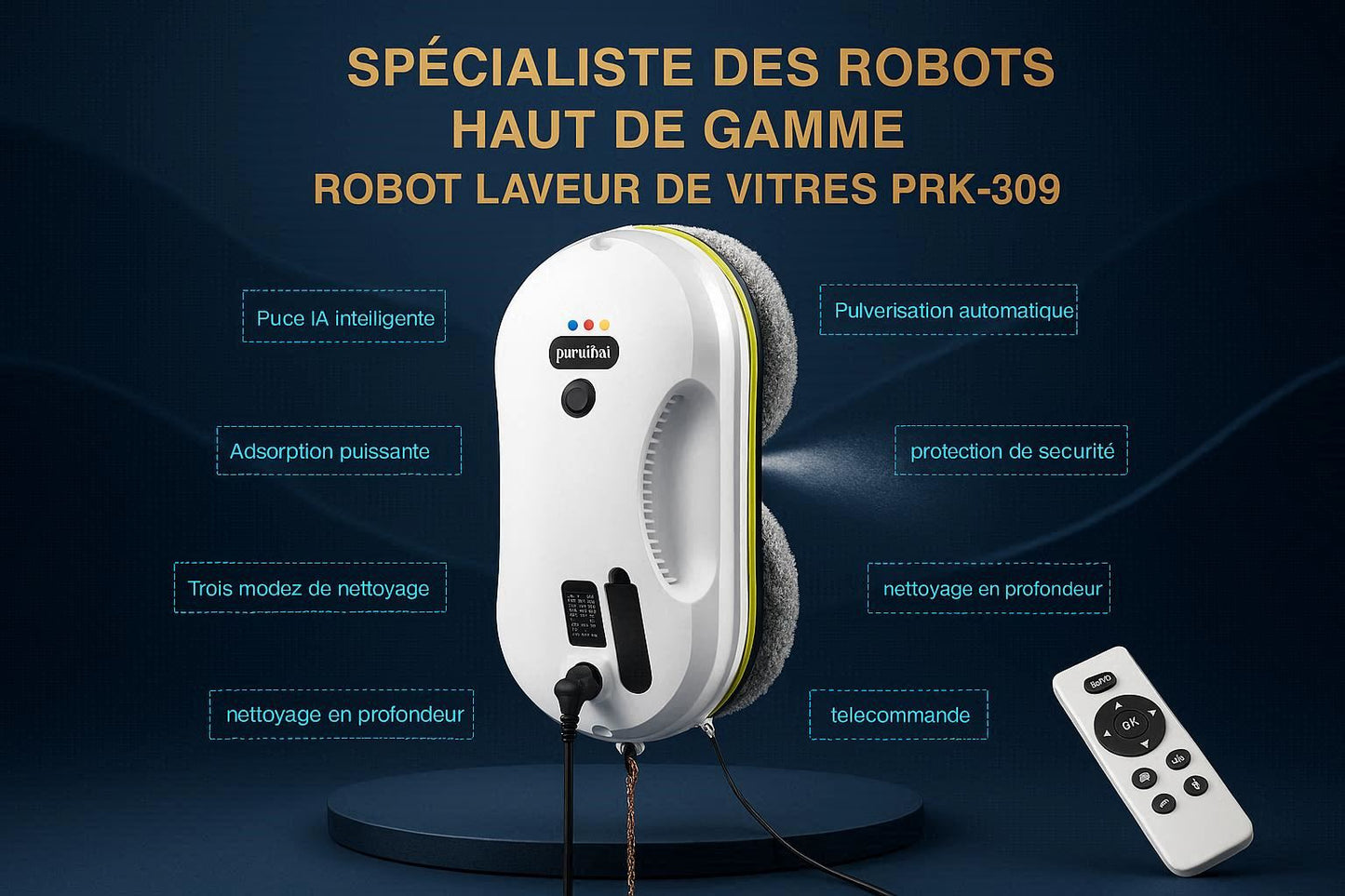 PuRuiKai WR200 — Lave-Vitres Anti-Chute, Brushless