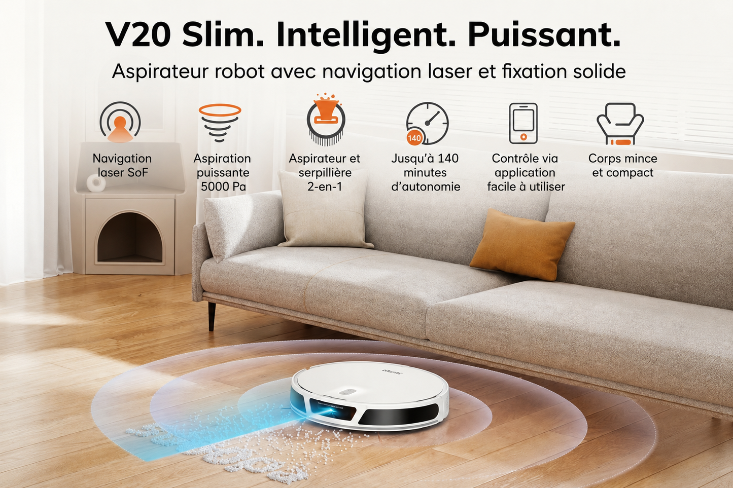 ILIFE V20 — Aspirateur LiDAR 5 000 Pa, WiFi