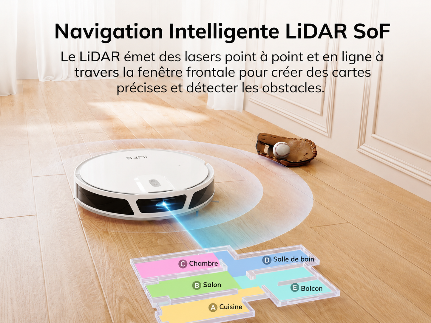 ILIFE V20 — Aspirateur LiDAR 5 000 Pa, WiFi