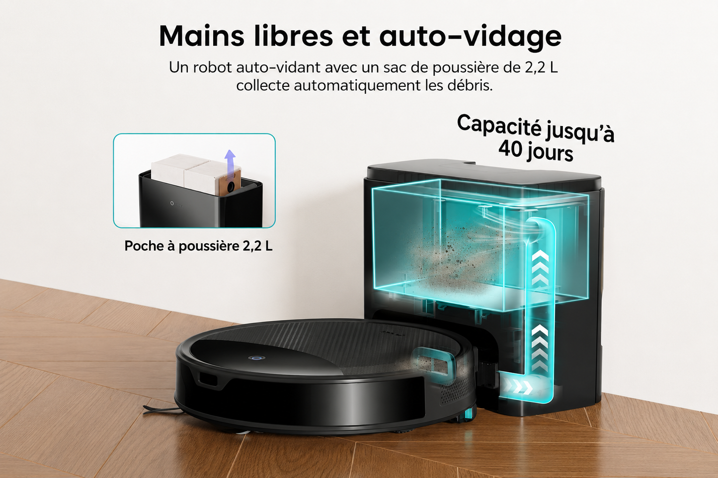 LEFANT M350 — Aspirateur + Station, 6 000 Pa