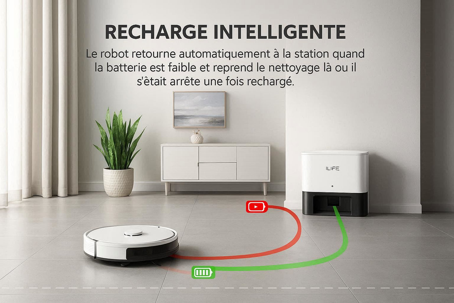 ILIFE A30 PRO — Station Auto-Vidage 60 Jours | 5 000 Pa, 180 min, Aspiration & Lavage