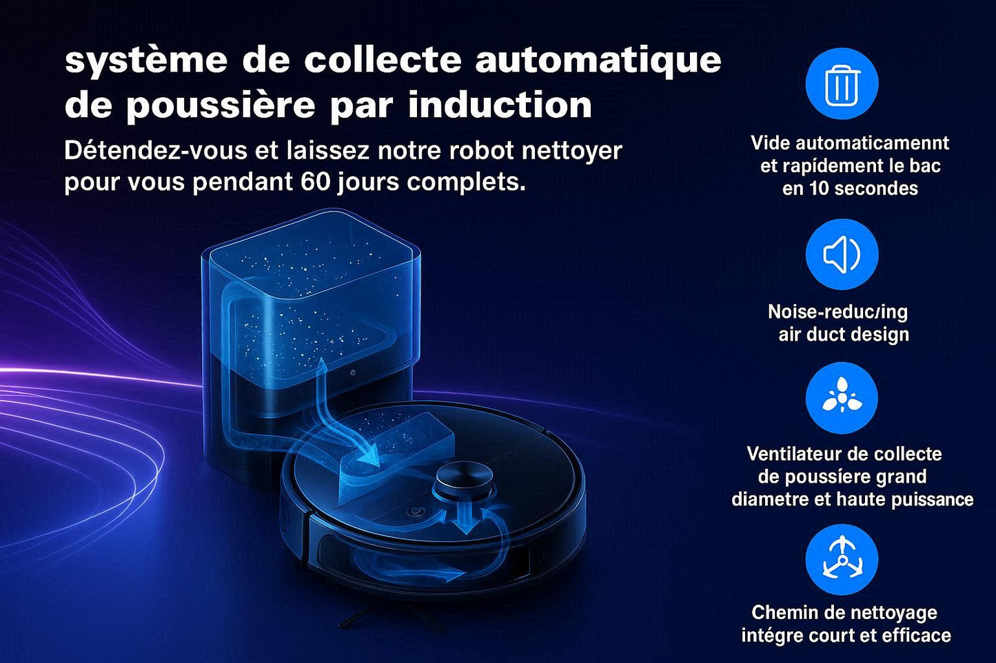 Liectroux M70 Pro — 6 500 Pa + Station Auto-Vidage | LDS Laser, 175 min, Lavage & Aspiration
