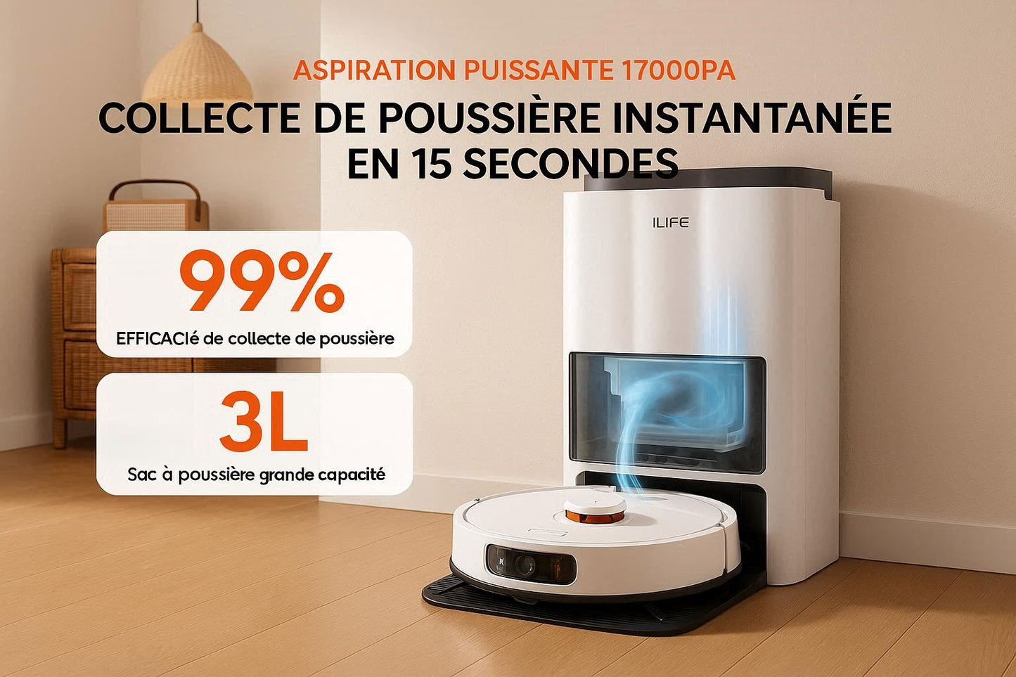 ILIFE T60s — Station Autonome Complète | Séchage Air Chaud, Auto-Lavage, Navigation LiDAR